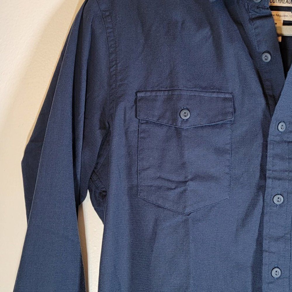 Amazon Mens Navy Blue Goodthread Standard Fit Ripstop Dobby Button Up Shirt M - Picture 5 of 9